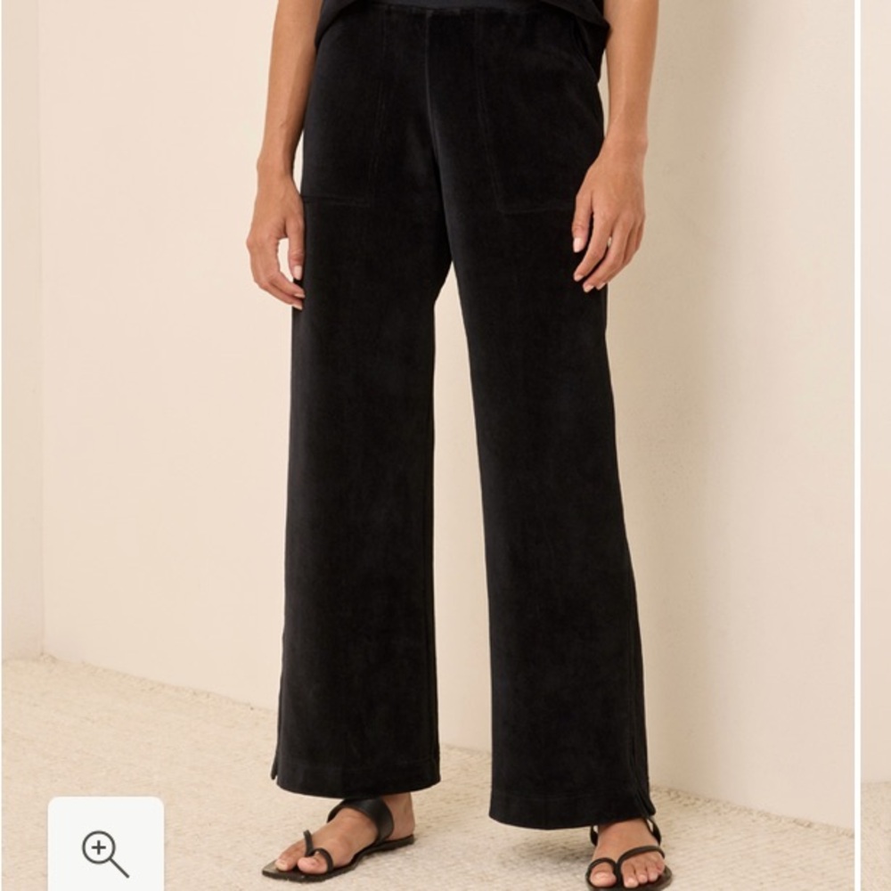 Pact Organic Cotton Wide-Leg Pull-On Pants in Black Velour